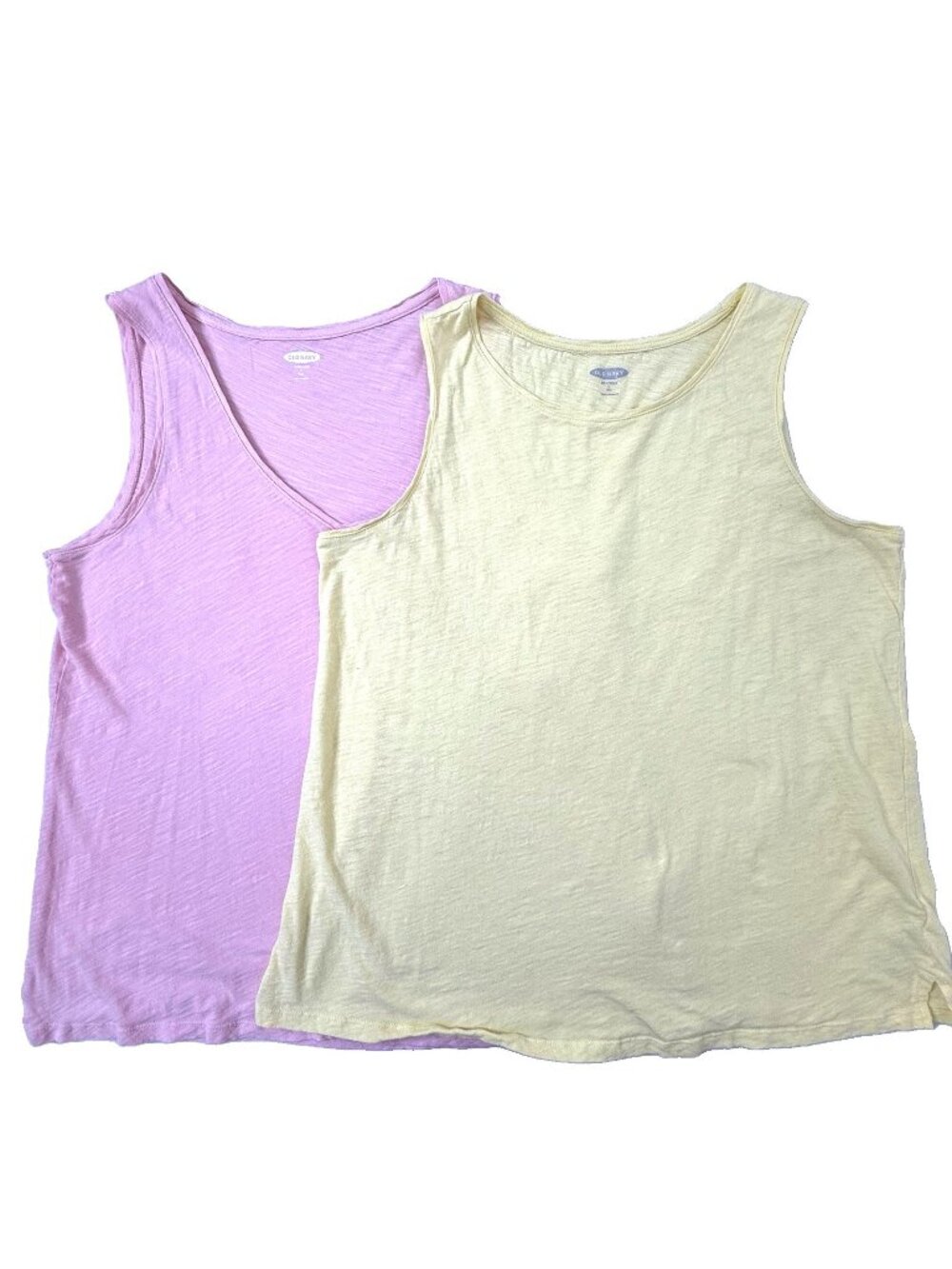 Lot of 2 Old Navy Tank Tops Womens L-Tall Sleeveless Pink V Neck Yellow Round
